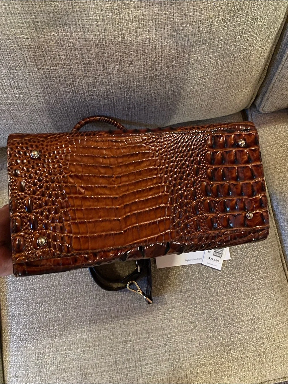 Brahmin Dark Brown Croc-Embossed Leather Caroline Satchel